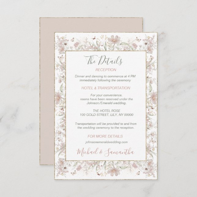  och Sage Wildblomma Vår bröllop Tilläggskort (Fram/baksida)