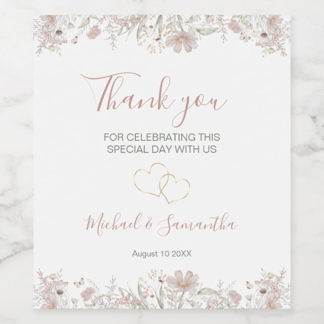  och Sage Wildblomma Vår bröllop Vinflaska Etikett (Singel etikett)