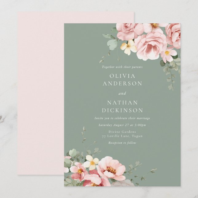  och sålda Grönten Bröllop Inbjudningar (Fram/baksida)