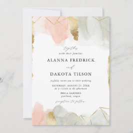  och sålda vattenfärgen Guld Geometric Bröllop Inbjudningar