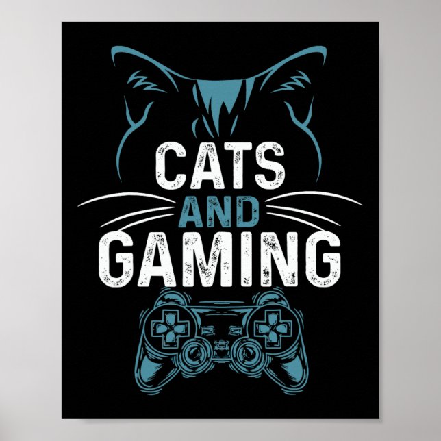 Och Spelande Söt Katt Älskare Spelare Datorspel Sö Poster (Framsidan)