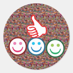 och Thumbs UP: LYCKLIG ANSIKTE Runt Klistermärke