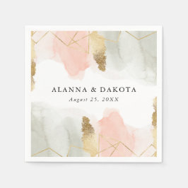  och vattenfärgen Guld Geometric Bröllop Pappersservett