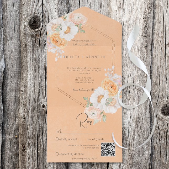  och vit Blommigt för Rustik persika QR-kod (Skapare uppladdad)
