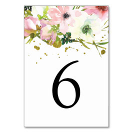  och vit ros med guld stänk Bröllop Bordsnummer