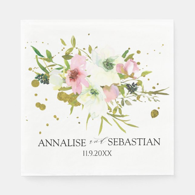  och Vit ros med guld stänk Pappersservett (Framsidan)