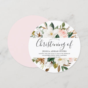 och vit vacker Blommigt Christening Baptism Inbjudningar