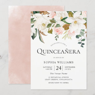 och vita Blommigtar Vackra Quinceañera Party Inbjudningar
