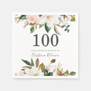och vita blommor 100:e Födelsedagsfesten Pappersservett