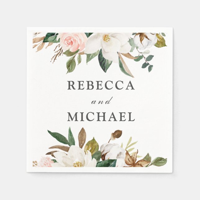  och vita blommor Brölloprecept eller Party Pappersservett (Framsidan)