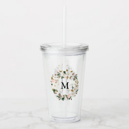  och vita Magnolia Watercolor Wandeans Monogram Take Away Mugg