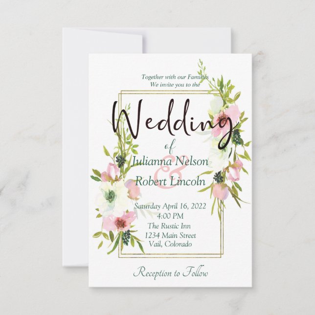  och vita vattenfärgen blommigt bröllop invitati inbjudningar (Framsida)