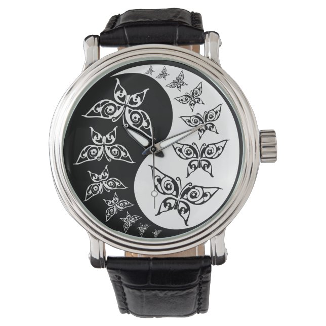Och White Yin Yang Tao Butterflies Armbandsur (Framsida)