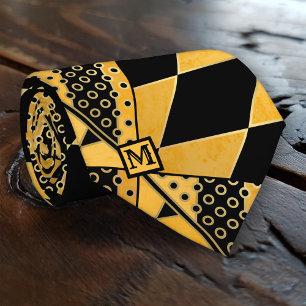 Ocher Black Geometric Mönster Monogram Tie Slips