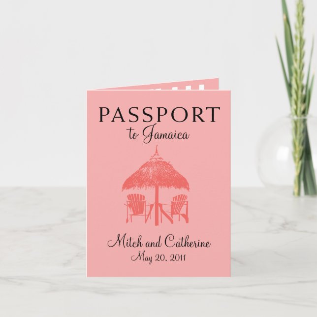 Ocho Rios Jamaica Passport Wedding bjudande Inbjudan (Framsida)
