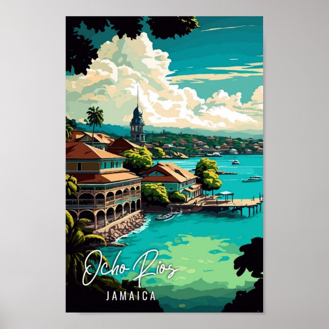 Ocho Rios Jamaica vintage resor illustration Poster (Framsidan)