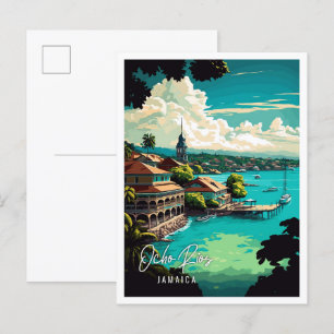 Ocho Rios Jamaica vintage resor illustration Vykort