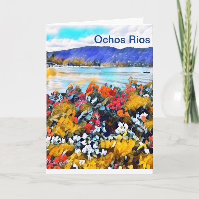 Ochos Rios Neon Pop Art Blommigt Kort (Framsida)