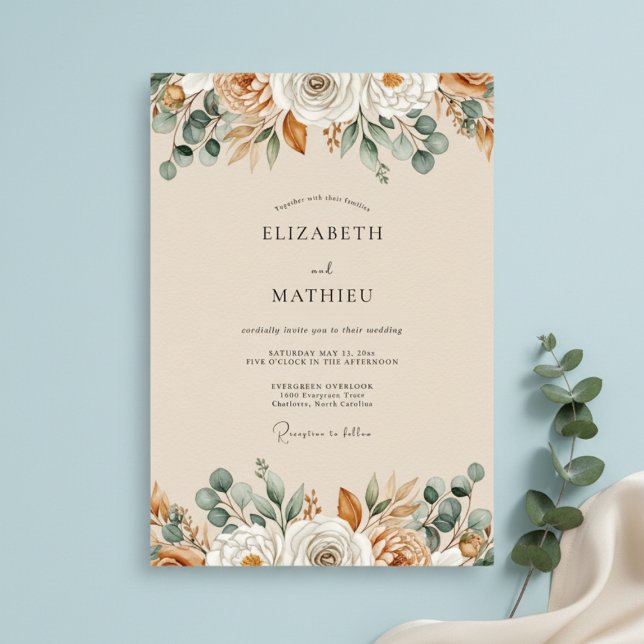 Ochre Autumnal Botanical Wedding Inbjudningar (Skapare uppladdad)