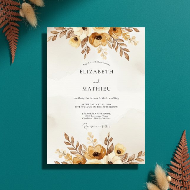 Ochre Autumnal Painterly Wedding Inbjudningar (Skapare uppladdad)