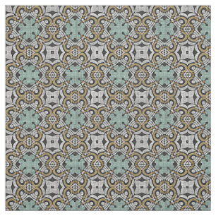Ochre Brown Grönt Grått Retro Nouveau Deco Mönster Tyg