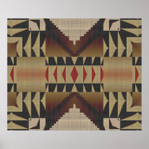 Ochre Brown Khaki Red Native Tribal Mosaic Mönster Poster