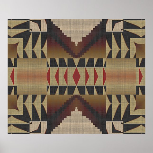 Ochre Brown Khaki Red Native Tribal Mosaic Mönster Poster (Framsidan)