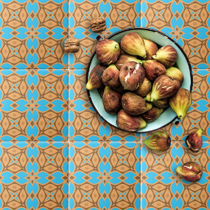 Ochre Brown och Turkos Ethnic Bohemian Mönster Kakelplatta