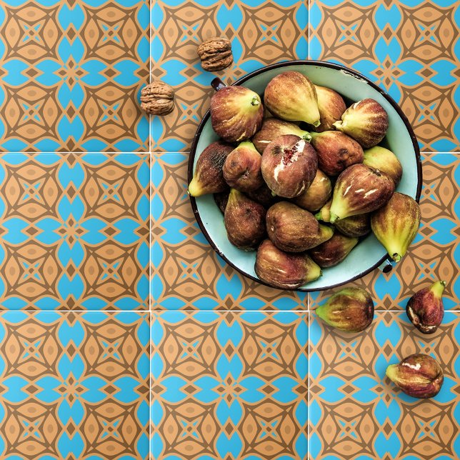 Ochre Brown och Turkos Ethnic Bohemian Mönster Kakelplatta (Skapare uppladdad)