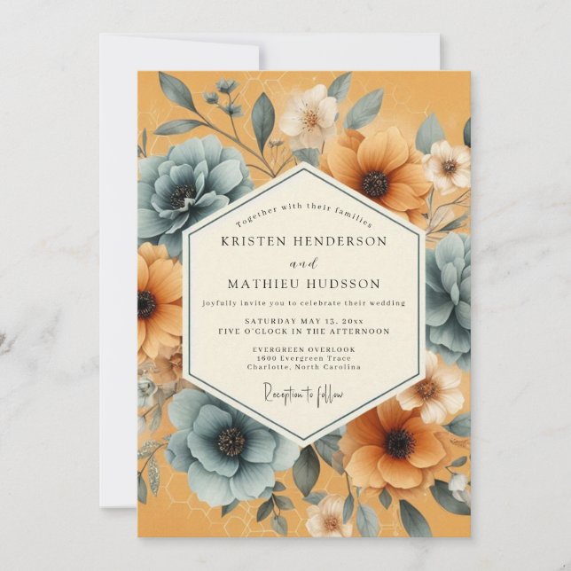 Ochre Floral Whimsy Wedding Inbjudningar (Framsida)