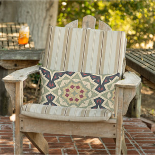 Ochre Gult Red Oliv grönt Black Tribal Art Lumbarkudde