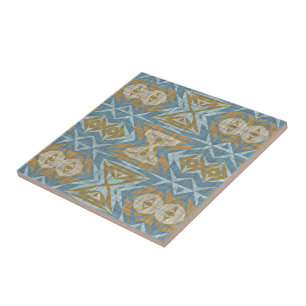 Ochre Mustard Beige Teal Blue Ethnic Tribe Art Kakelplatta
