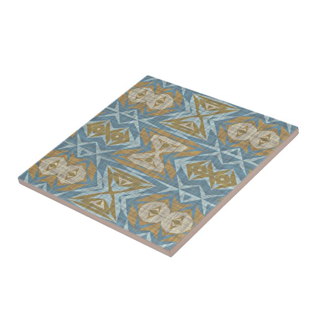 Ochre Mustard Beige Teal Blue Ethnic Tribe Art Kakelplatta (Sidan)