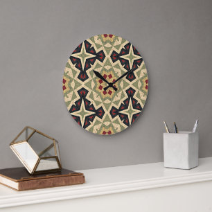 Ochre Mustard Gult Oliv grönt Black Tribal Art Stor Klocka