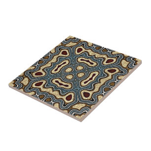 Ochre Mustard Red Brown Teal Blue Ethnic Tribe Art Kakelplatta