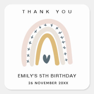 OCHRE NAVY HEART RAINBOW BIRTHDAY TACK FYRKANTIGT KLISTERMÄRKE