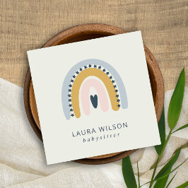 OCHRE NAVY SCANDI HEART RAINBOW BABYSITTER FYRKANTIGT VISITKORT
