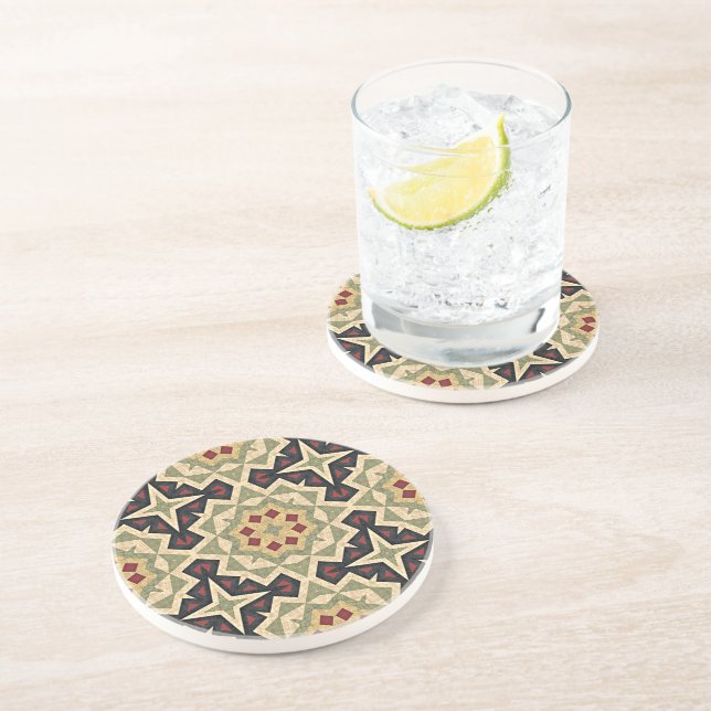 Ochre Red Oliv grönt Black Tribal Art Mönster Underlägg (Sidan)