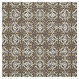 Ochre Taupe Brown Grått Bali Batik Stil Mönster Tyg