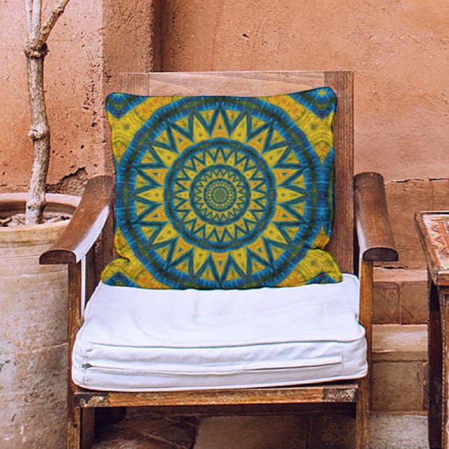 Ochre & Turkos Bohemian Celestial Tribal Ethnic Kudde (Skapare uppladdad)