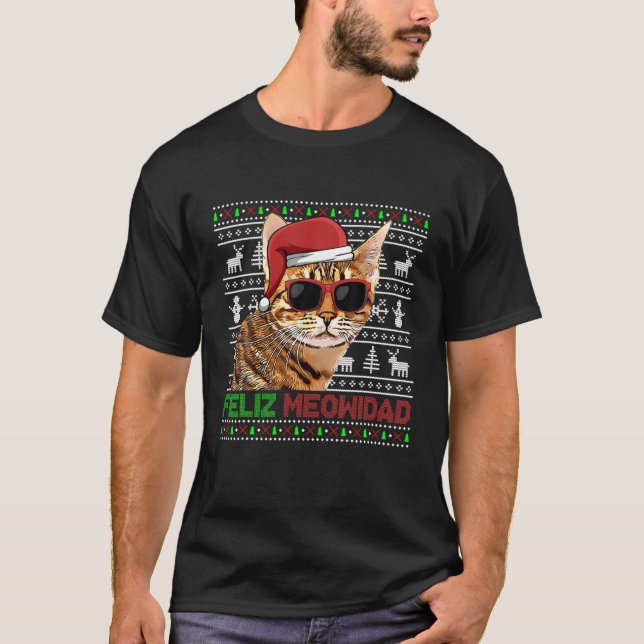 Ocicat Cat Feliz Meowidad Funny Christmas T Shirt (Framsida)
