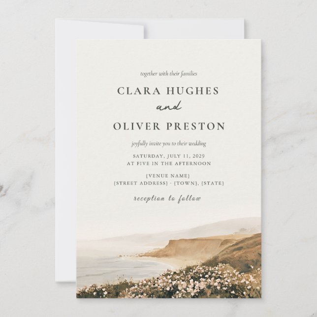 Ocker Oliv Script Beach Rose Cape Cod Bröllop  Inbjudningar (Framsida)