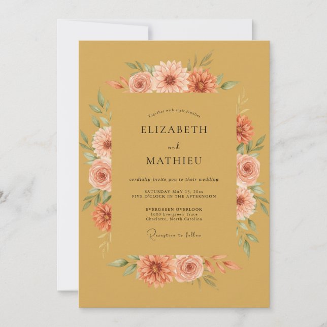 Ocker Varm Höstlig Bröllop Inbjudningar (Framsida)