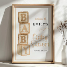 Ockra Baby Blocks Baby Shower Välkomstaffisch