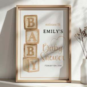 Ockra Baby Blocks Baby Shower Välkomstaffisch Poster