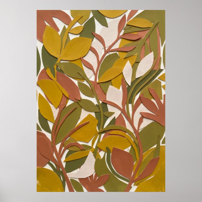 Ockra Grön Botanisk Bladaffisch Poster (Framsidan)