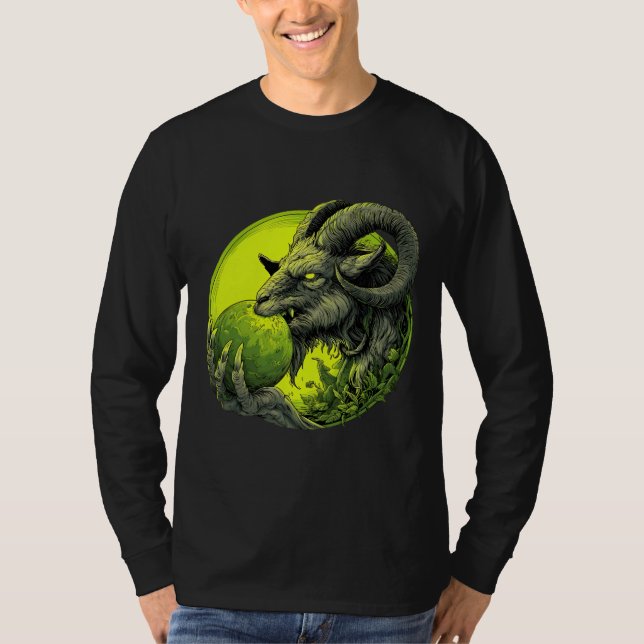 Ockult Baphomet Grön Orb Långärmad T Shirt (Framsida)