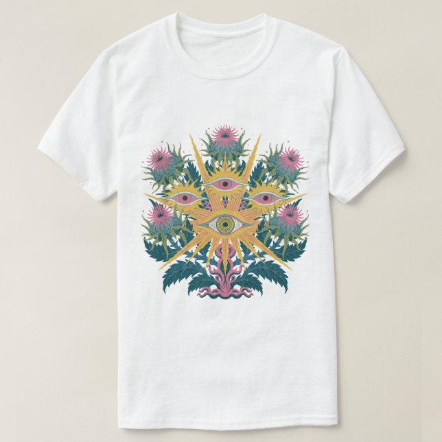 Ockult botanisk grafik för svarta kläder t shirt (Design framsida)
