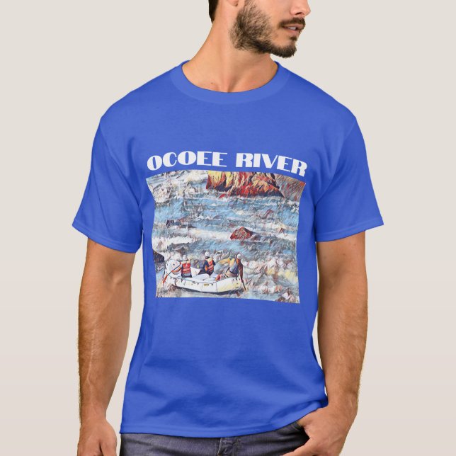 Ocoee River Tennessee Whitewater Raiting Painting T Shirt (Framsida)