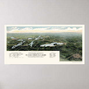 Oconomowoc och Waukesha, WI Panoramic Karta - 1890 Poster